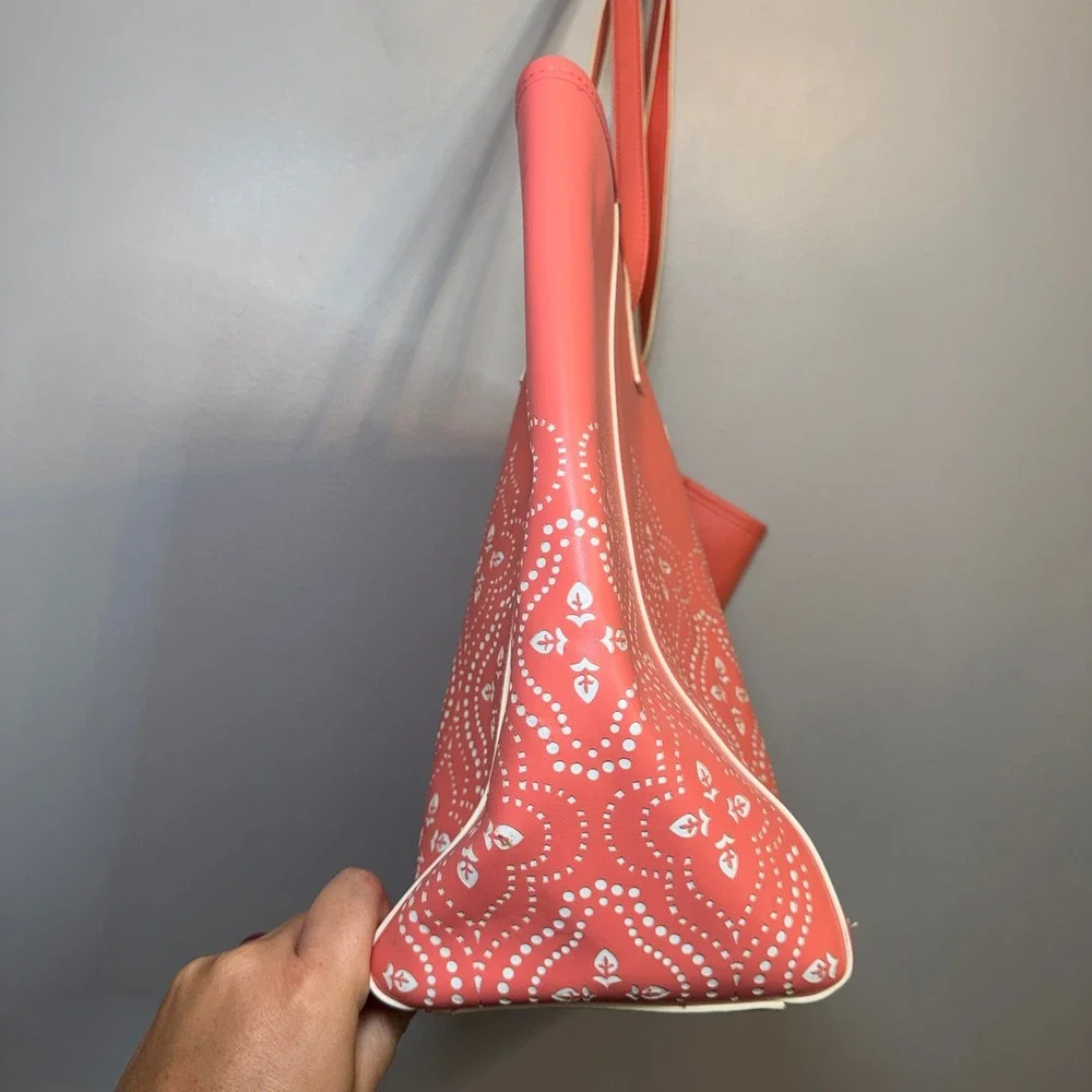 Vera Bradley Coral Pink Laser Cut Medallion Faux Leather Tote Shoulder Bag